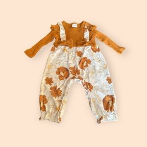 Baby girl floral print romper 0-3 months brown and cream